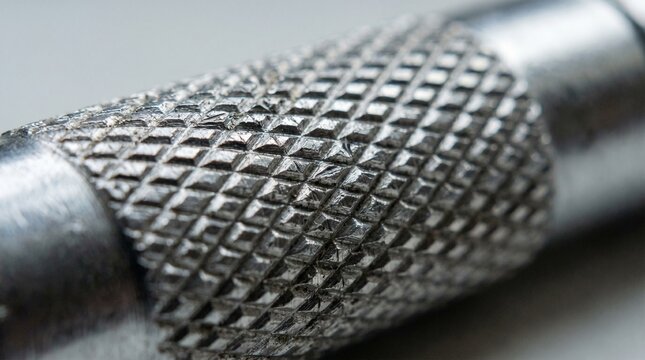 Macro Texture of Industrial Knurled Metallic Steel Tool Handle Grip