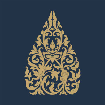 Khmer ancient art drawing, Leaf shape ornament art