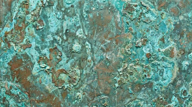 Weathered Oxidized Copper Texture with Teal Patina and Metal Corrosion