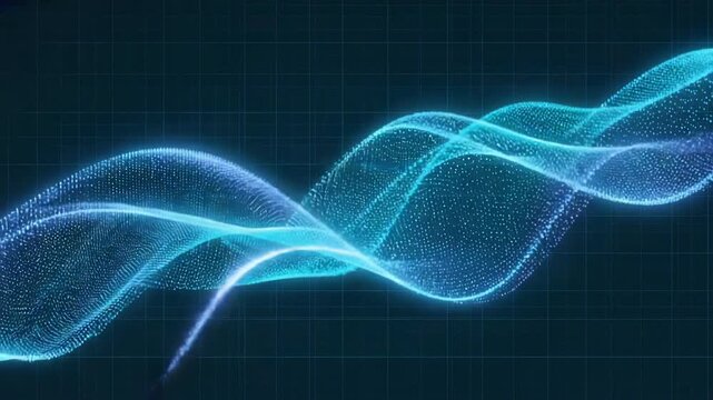 Blue waveform mesh oscillating on dark grid