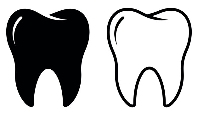 Two stylized human teeth presented side-by-side as a minimalist vector icon. Clean dental health illustration for clinic logo or dentistry infographic design on white background.