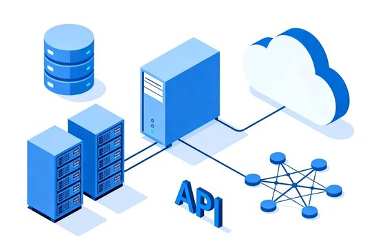 Blue server network with cloud and API