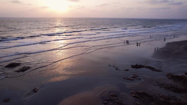 A stunning aerial drone view of Dapoli Beach along the Konkan coastline in Ratnagiri district, Maharashtra, India. 