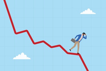 Vector illustration of businessman standing on falling graph line and looking down at financial decline concept of stock market crash business loss economic downturn and risk analysis  © Sohag sarkar
