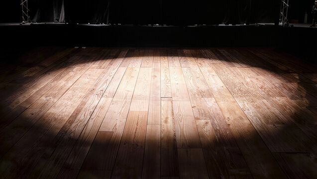 Spotlight Beam Illuminating Empty Wooden Stage Floor