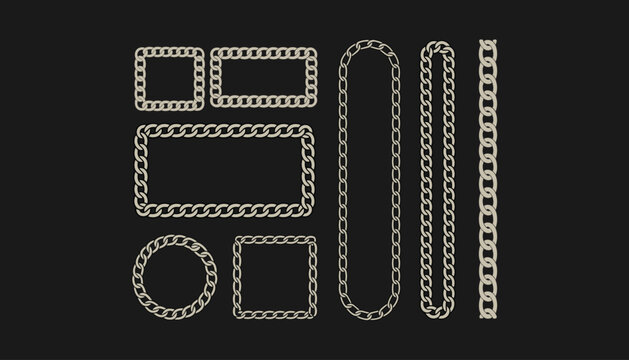 Gold chain shapes on black background metallic chain decorative chain vector illustration isolated on light black background