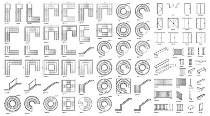 Obraz premium Architectural cad blocks of stairs and doors