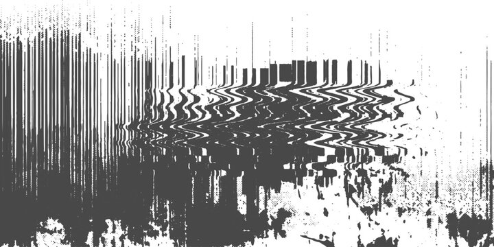 Black Abstract Glitch Background. Distorted digital texture with vertical lines and dramatic wave interference effect