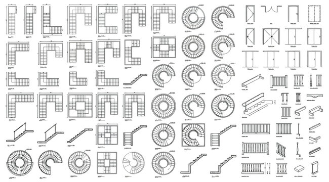 Architectural cad blocks of stairs and doors