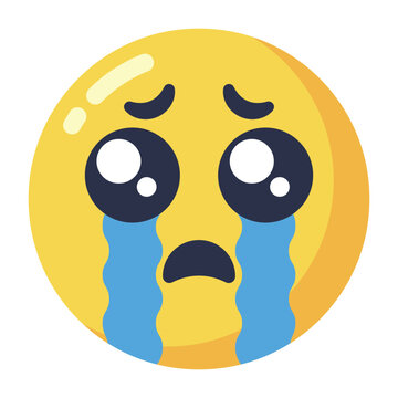 Cute sad crying yellow emoji face illustration isolated on transparent background