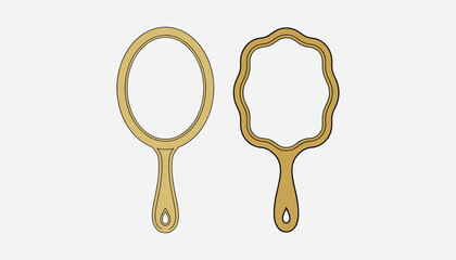 Two antique style handheld mirrors with gold frames reflective surfaces ornate vector illustration isolated on white background © Fahimaakter