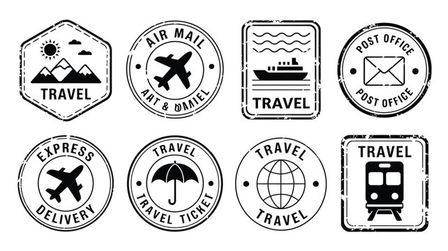 Vintage Travel Stamps and Badges for Travel Concepts and Postage Ideas