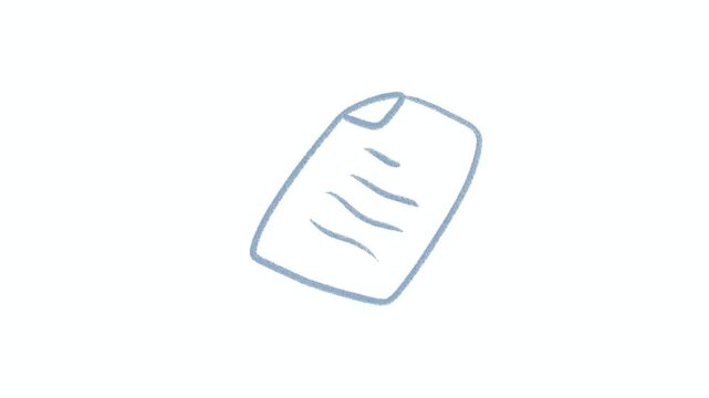 Animated hand-drawn doodle document paper icon with wobble loop on white background. Chalk blue style, 4K. Perfect for business, education, and explainer videos