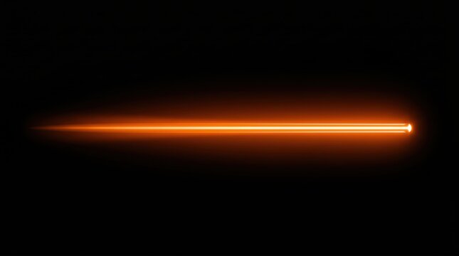 Abstract glowing orange laser beam line on black background, futuristic technology concept for science fiction design, digital energy light streak effect, high speed motion blur