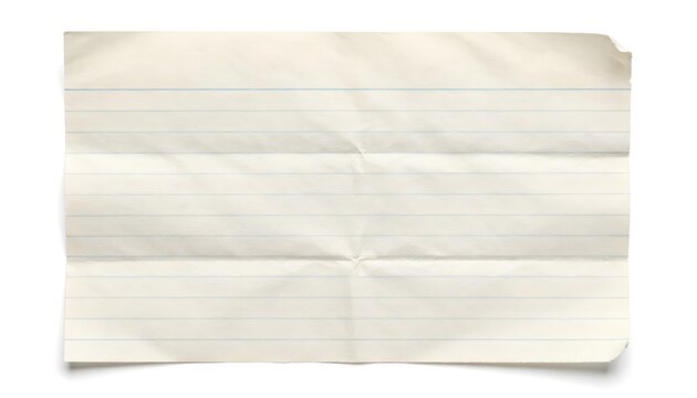 A crumpled off-white sheet of lined paper is shown isolated on a white background
