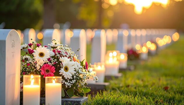 Memorial Day flowers and candles.