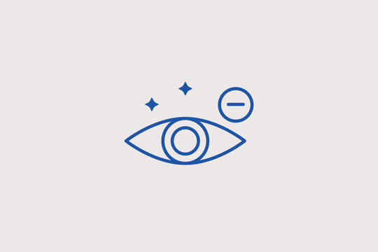 Eye with minus sign line icon for myopia diagnosis and nearsightedness correction. Informative vector illustration for optical clinic blogs and vision health brochures.