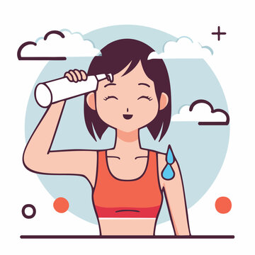 Woman cooling down with water bottle after exercise
