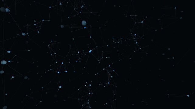 Abstract 3D spherical network visualization featuring glowing synaptic connections in a bright sky blue spectrum. Seamless loop of core-to-edge expansion and data activity. 4K UHD.
