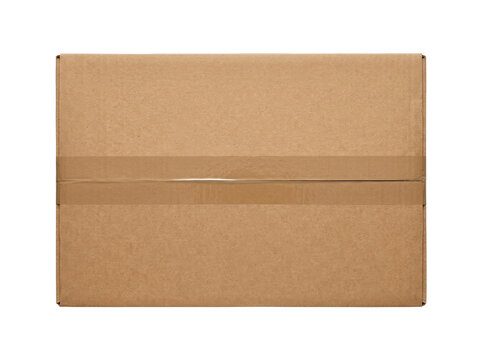 Top-down perspective of a sealed brown cardboard mailing parcel