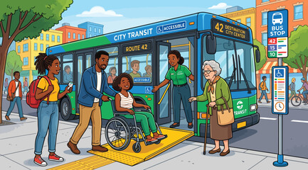 Accessible public transit bus with wheelchair ramp © S.Siam