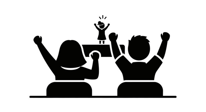 Icon of two parents cheering and celebrating for their child on stage.