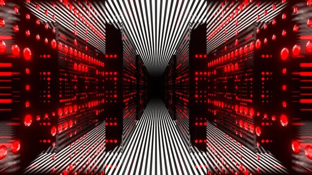 Red and White Data Tunnel Abstract Servers Background VJ Loop in 4K