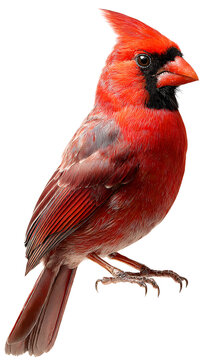Northern Cardinal Portrait - Male Cardinalis cardinalis with Bright Red Plumage on White