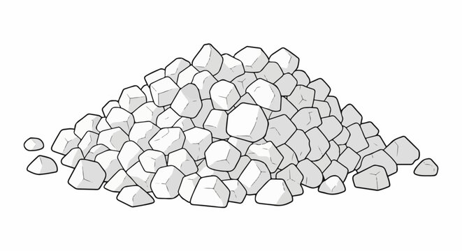A pile of rough, gray, angular stones in a heap against white