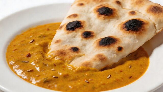 Naan bread dipped in curry sauce