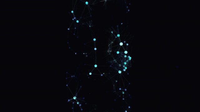 Abstract 3D cylindrical network visualization featuring glowing synaptic connections in a cyan spectrum. Seamless loop of core-to-edge expansion and data activity. 4K UHD.
