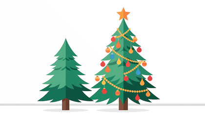 Obraz premium Two stylized Christmas tree illustrations featuring modern minimalist evergreen shapes with decorative ornaments and geometric patterns on a clean background for winter holidays.