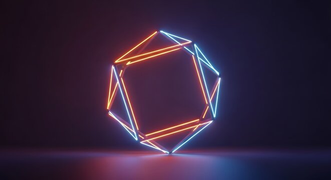 Neon octagon frame with gradient lighting abstract 3d render
