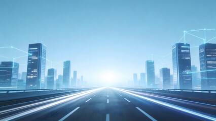 Fototapeta premium Futuristic city highway with glowing buildings