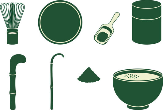 Ceremonial Matcha Preparation Flat Vector Set