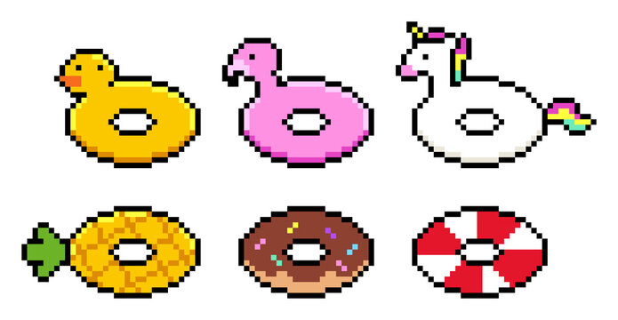 8-bit pixel art summer pool tube set