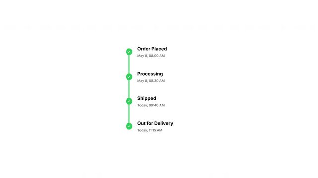 Delivery Progress Tracking Timeline Animation on White Background