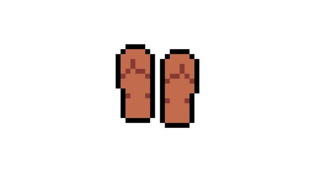 8-bit pixel art Japanese summer flip flops icon. looped animation 4k 30fps