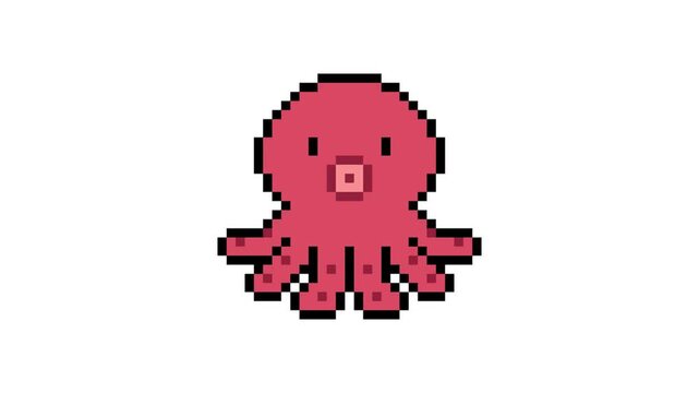 8-bit pixel art octopus. looped animation 4k 30fps