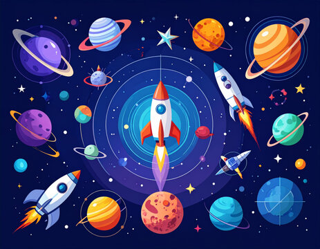 Cosmic space tech backgrounds for satellite and rocket companies