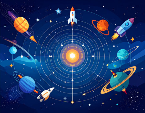 Cosmic space tech backgrounds for satellite and rocket companies