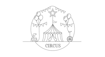 Circus Tent, Balloons, Star, Flags, Unicycle - Outline Graphic © Iwak