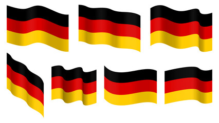 Germany flag set, Germany waving vector flag collection. Isolated on transparent background. Illustration. Design element for banner, presentation, sale, discount, advertisement, web. © Julia