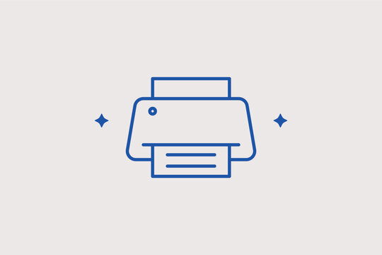 Paper printer line icon for office document processing and hardware maintenance services. Essential vector illustration for print shop signage and office supply catalogs.