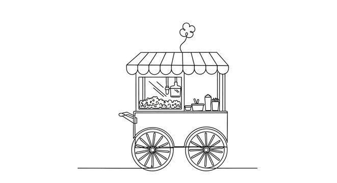 Minimalist Popcorn Cart Drawing on White Background