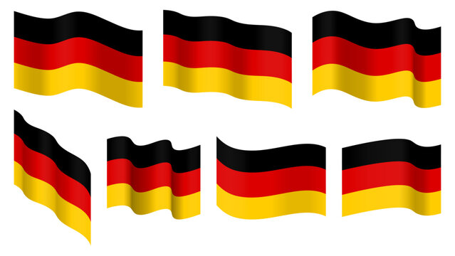 Germany flag set, Germany waving vector flag collection. Isolated on transparent background. Illustration. Design element for banner, presentation, sale, discount, advertisement, web.