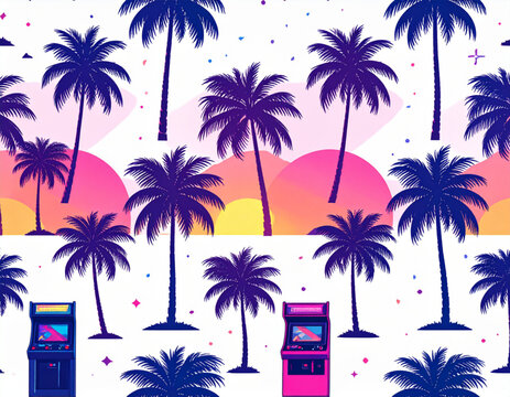 Newtro vaporwave patterns for 80s-90s gaming merchandise
