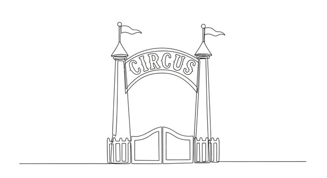 Circus Entrance Gate Outline - Festive Archway with Flags and Gates