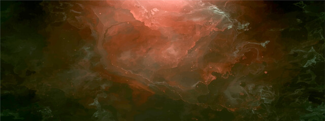 Abstract cosmic nebula background, swirling red and orange galaxy dust vector, ethereal space atmosphere with glowing celestial clouds and dark textures © Sanatçi