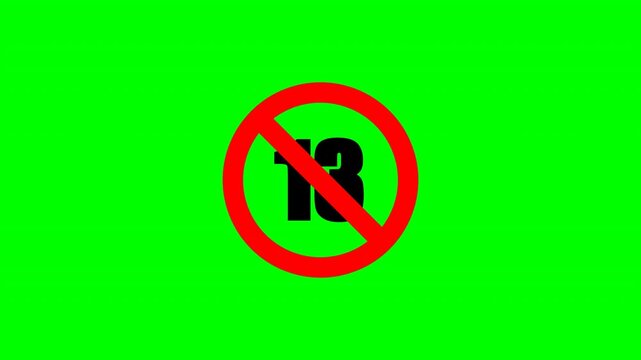 Animated Under 13 Years Age Restriction Prohibited Sign on Green Screen